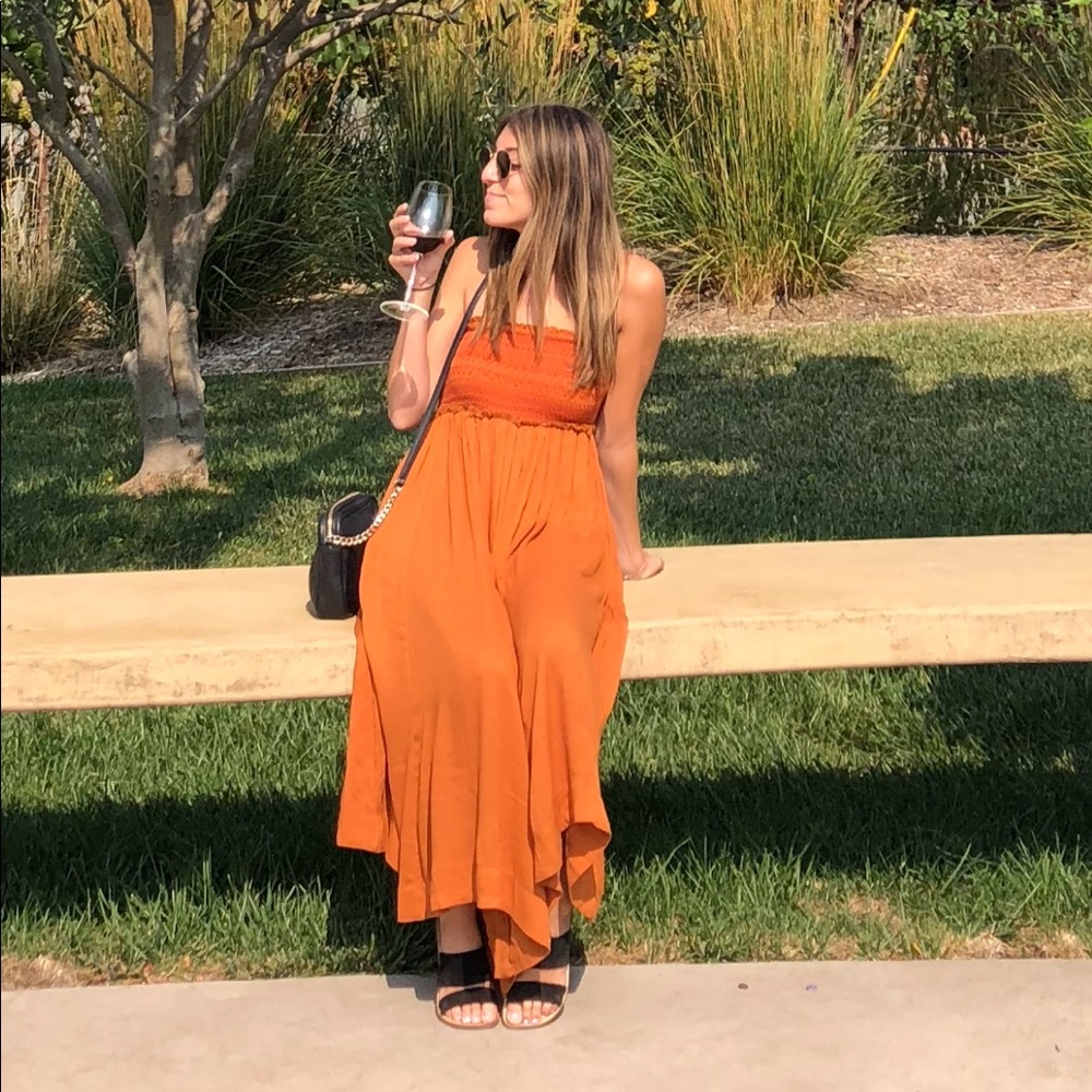 Free People orange flowy strapless jumpsuit